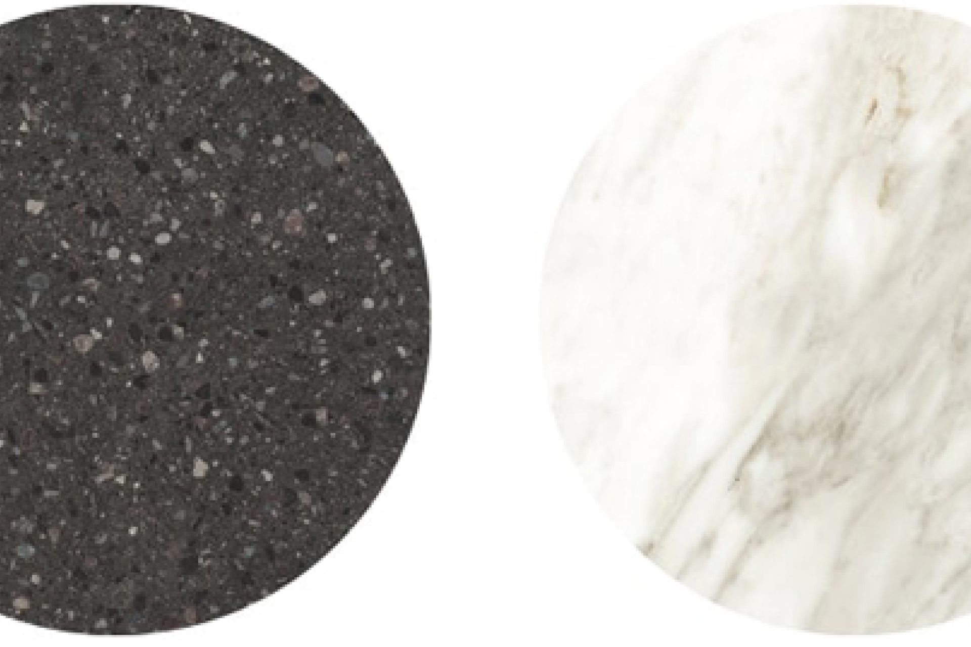 Nouvelle collection Santos : finitions orme clair, chêne naurel, terrazzo gris, marbre blanc et marbre empereur